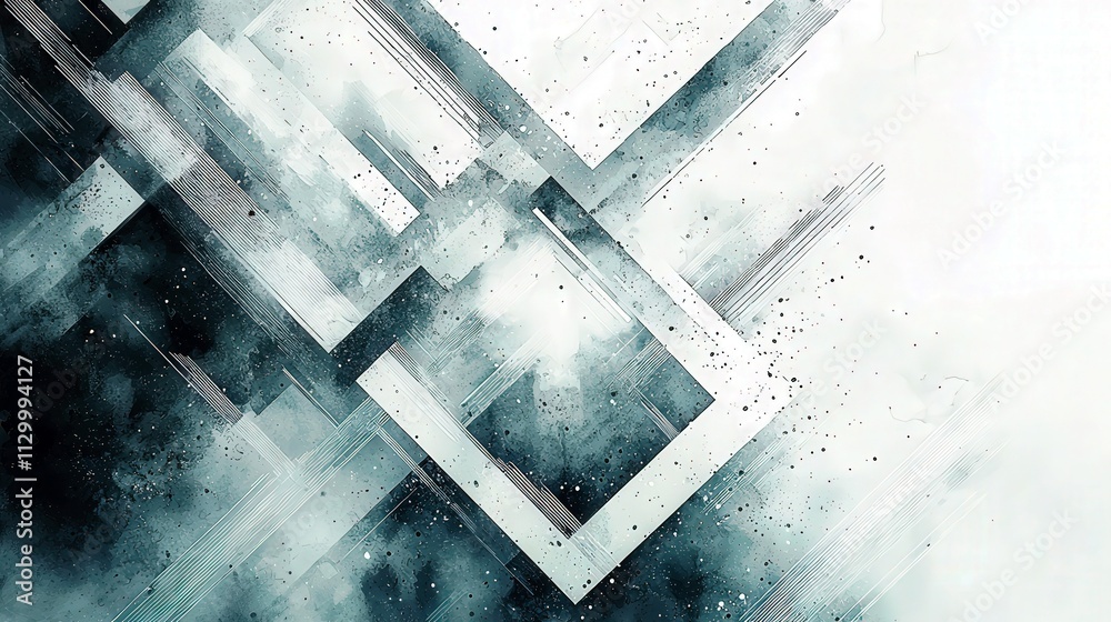 Poster abstract geometric composition with overlapping shapes and soft colors creating a modern artistic ba