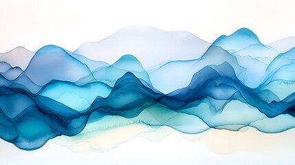 Abstract Blue Ink Landscape Painting Of Rolling Hills