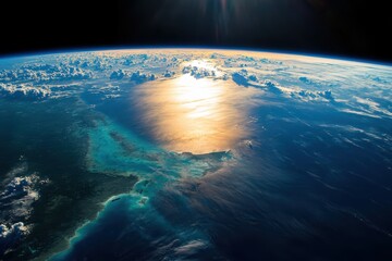 Fototapeta premium A breathtaking top view of Earth showcasing dramatic sky, ocean, land, and clouds