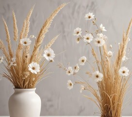 Naklejka premium Elegant arrangement of dried grasses and white flower paper for natural decor, interior design, DIY, special occasion