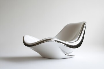 A futuristic chair with a smooth, sculptural form in glossy white plastic, perfect for modern interiors, displayed on a clean white background.