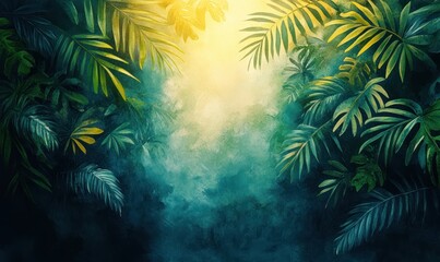 Watercolor Tropical Leaves Jungle Background Exotic Flora and Foliage Illustration