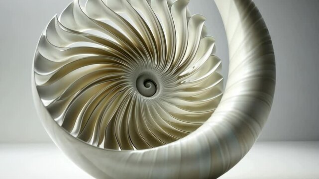 Intricately designed nautilus shell showcasing natural patterns and curves in a serene setting