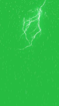 Rain with thunderstorm on green screen background	