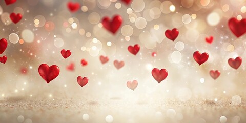 Obraz premium Romantic Red Hearts Floating in Sparkling Light Background