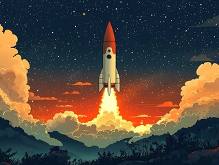Fototapeta premium Rocket Launch into Space Symbolizing Business Expansion and Growth
