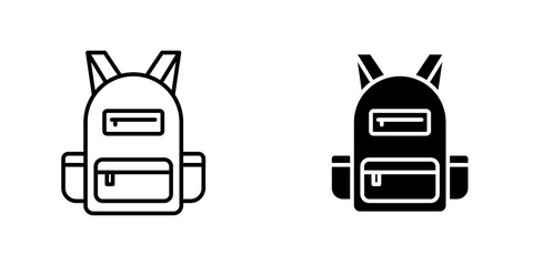 Backpack outlined and solid icon vector collection.
