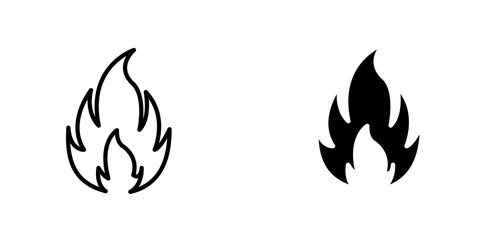 Fire outlined and solid icon vector collection.