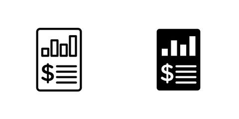 Financial report outlined and solid icon vector collection.