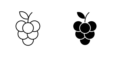 Grapes outlined and solid icon vector collection.