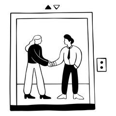 Elevator pitch, man and woman shaking hands © Icons8