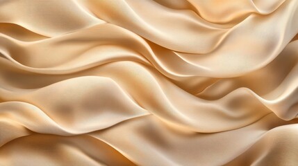 Obraz premium 94.Textured collage of wavy beige satin with a warm light brown tint, showcasing a flowing, elegant pattern of silk fabric folds, creating a dynamic yet soft background suitable for 3D mapping and