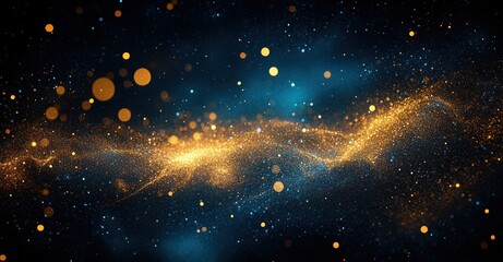 Fototapeta premium Blue and Gold Abstract Background with Shimmering Light Particles and Dynamic Motion Blur for Holiday and Christmas Themes