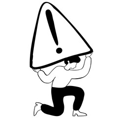 Error, man holding a warning sign