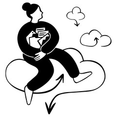 Woman with files uploaded to a cloud
