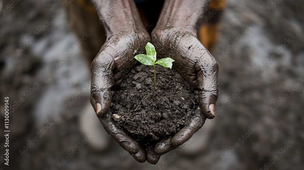 Aufkleber a recovery project where volunteers work together to plant trees and rebuild a devastated landscape 