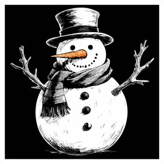 Snowman Sketch Christmas Celebration Decoration Winter Event Festival of X-Mas
