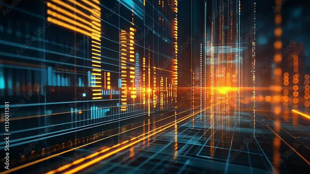 Poster abstract digital background with glowing lines and patterns in a futuristic data environment