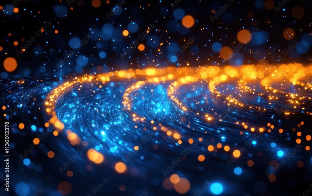 Aufkleber futuristic fiber optic cables close up with cool blue light and bokeh effect for abstract technology