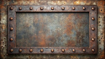 Rustic Metal Frame with Rivets, Weathered Texture Background
