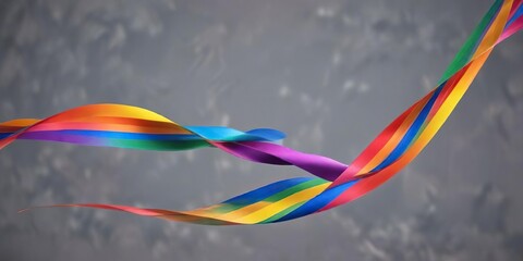 Long ribbon with rainbow stripes fluttering in the wind, queer, Colorful fabric, transgender