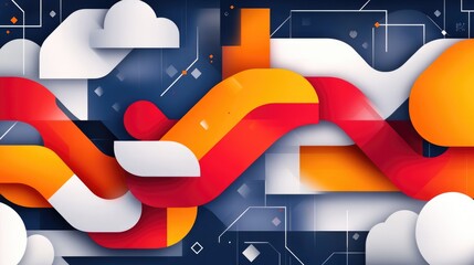 Colorful abstract geometric shapes with dynamic flow and modern design elements