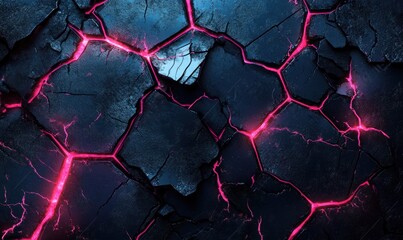 Obraz premium Cracked Surface with Neon Pink Glow