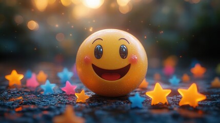 Positive feedback smiley face with thumbs-up stars and happy emotions