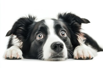 Fototapeta premium A black and white Border Collie lying down