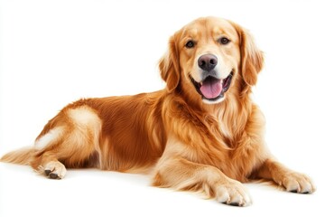 Fototapeta premium A cheerful golden retriever lying down