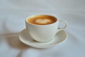 Fototapeta premium A classic white ceramic cup filled with rich black coffee