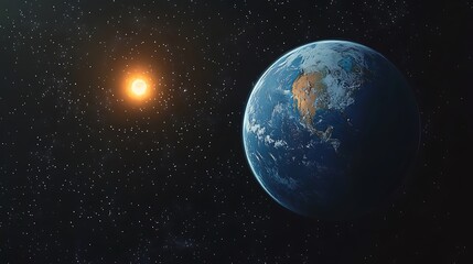 Fototapeta premium Background of space with blue Earth and sun star