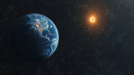Obraz premium Background of space with blue Earth and sun star