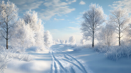 Fototapeta premium A winter landscape is blanketed in snow.