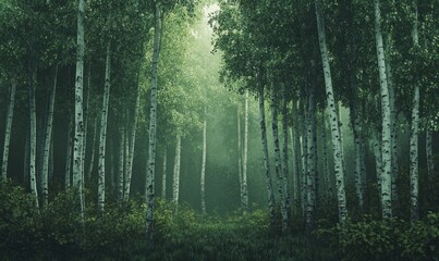 Serene Birch Forest at Dawn