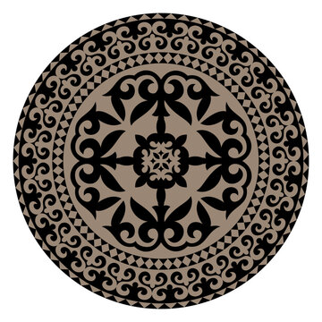 recommend clip art: Round golden black Frame ornament, workpiece for your design. Ornamental Oriantal elements and motifs of Kazakh, Kyrgyz, Uzbek, national Asian decor for plate, textile, print design, For sandblaster
