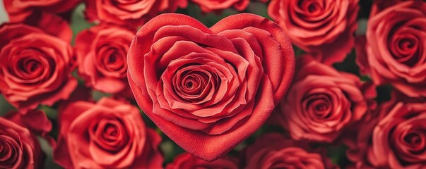 Naklejka premium A captivating heart-shaped red rose surrounded by beautiful red roses.