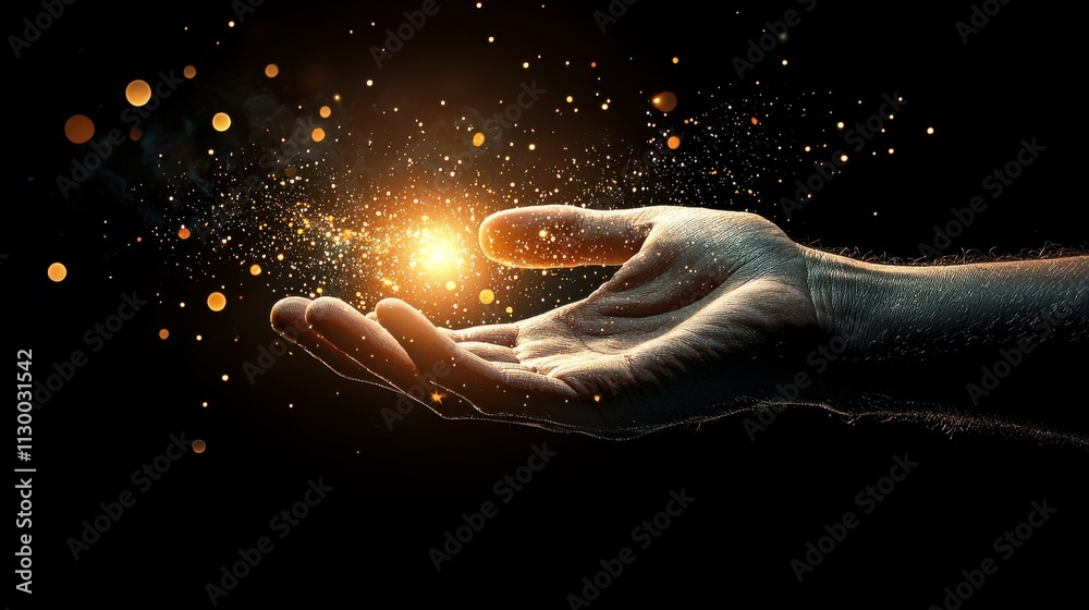 Poster hand reaching through shimmering dimensional rift cosmic environment high fidelity visual art surrea
