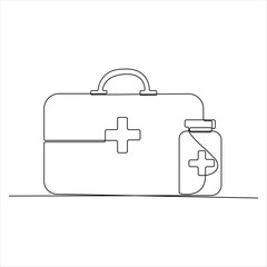 Continuous single line drawing of first aid kit box medical kit bag outline design vector illustration