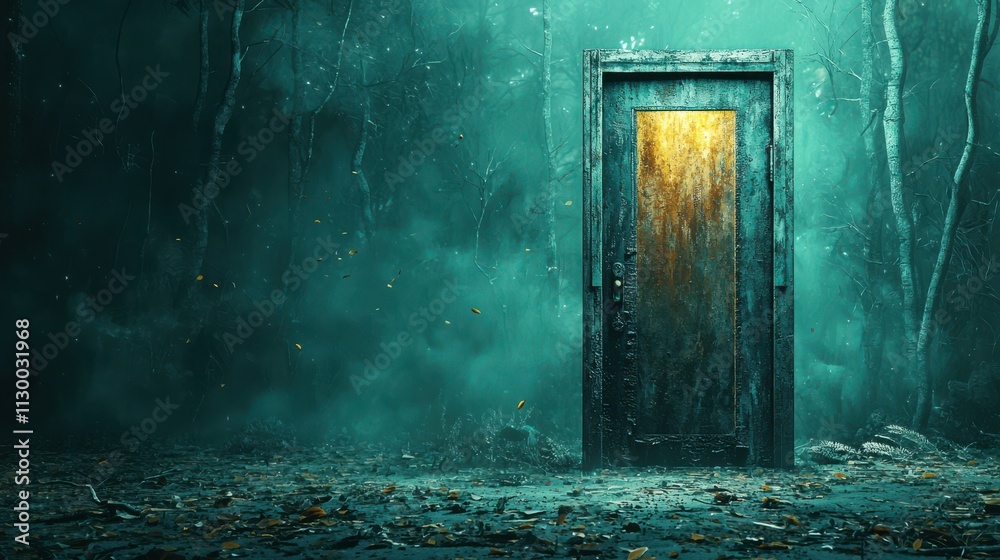 Aufkleber mysterious portal opening to another dimension enchanted forest digital art surreal environment wide