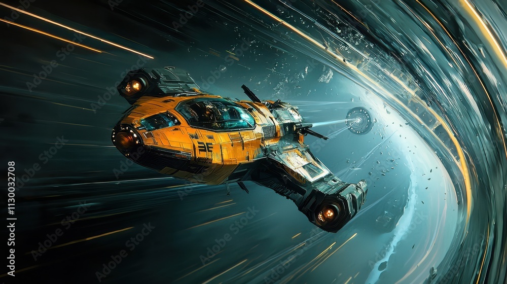 Poster High-fidelity spacecraft journey through a dimensional vortex a sci-fi adventure in the cosmos