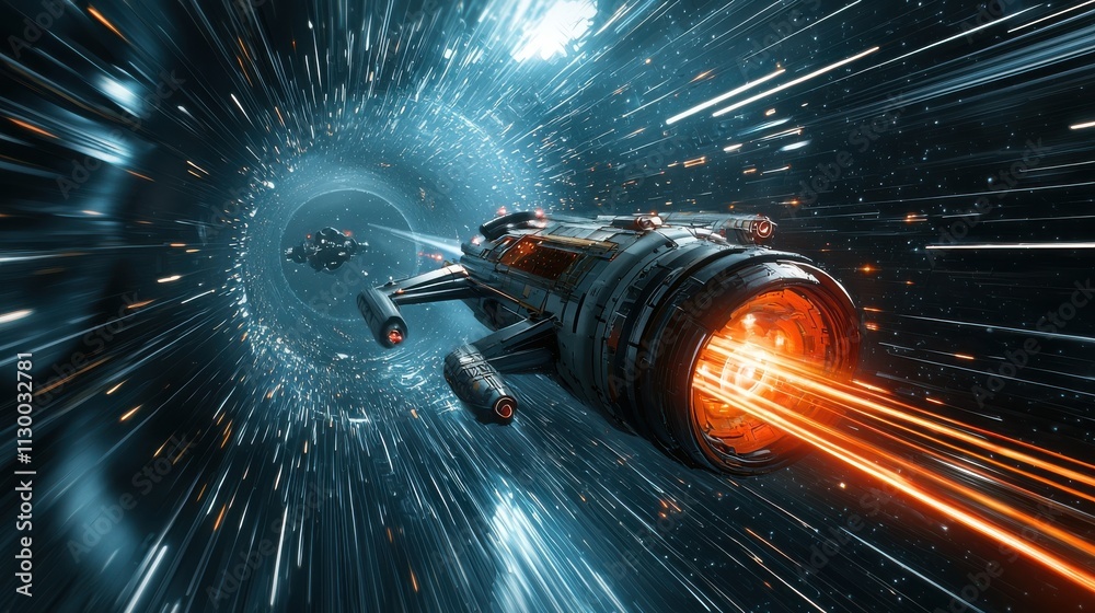 Aufkleber Epic journey of a spacecraft through a dimensional vortex sci-fi setting high fidelity visualization cosmic environment dynamic viewpoint exploring the unknown