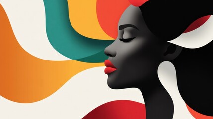 A striking silhouette of a woman with vibrant colors flowing around her, symbolizing beauty and empowerment in a modern art style.