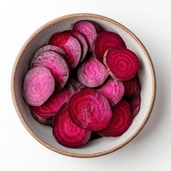 Bowl of sliced, cooked beets.