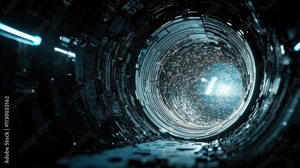 Poster Journey through a surreal tunnel of dimensional light leading to high fidelity realms sci-fi landscape abstract visual experience