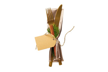 PNG, Christmas table setting, cutlery isolated on white background.