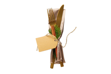 PNG, Christmas table setting, cutlery isolated on white background.