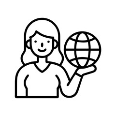 Obraz premium woman holding globe icon, womens day line art, women’s day icon - simple black line art icon of woman holding globe, symbolizing womens day celebrations womens day vector art 