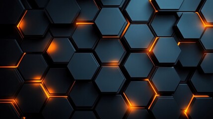 Futuristic Hexagonal Black Panels with Orange Backlighting Abstract Pattern