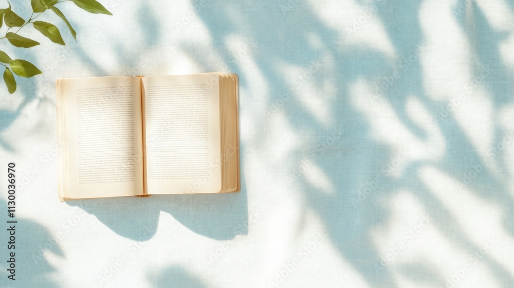 Poster Surreal Book Shadows on Translucent Curtain with Abstract Light